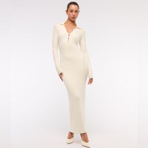 Abercrombie & Fitch Cream Collared Long Sleeve Sweater Dress